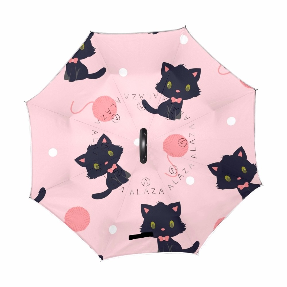 Double Layer Reverse Umbrella Cute Cat Inverted Windproof C-Hook Hands Rain Car Large Umbrellas For Women/Kids