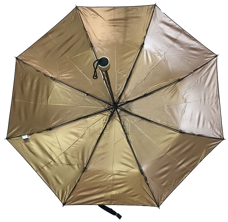 UV Protection Logo Print 8K Golden Coated 3 Folding Umbrella for Women Sombrilla