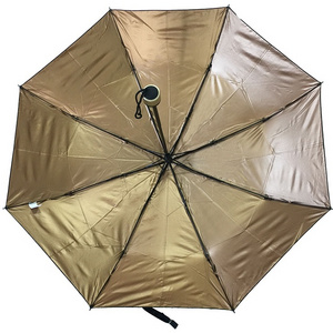 UV Protection Logo Print 8K Golden Coated 3 Folding Umbrella for Women Sombrilla