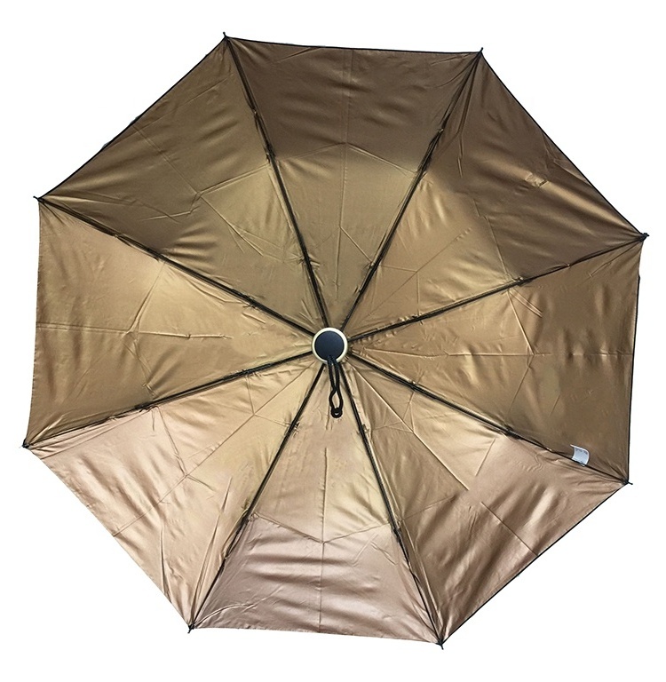 UV Protection Logo Print 8K Golden Coated 3 Folding Umbrella for Women Sombrilla