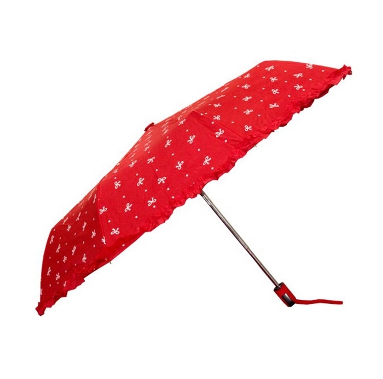 Umbrella Factory Chinese Ruffled Three Fold Automatic Compact Umbrella For Women