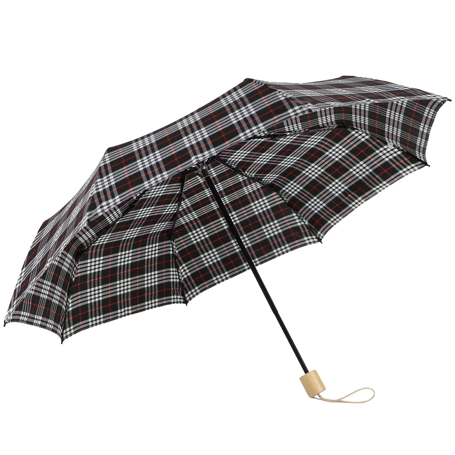 Wooden Compact Umbrella Good Quality 3 Folding 8 Ribs Manual Open Rainy and Sunny Grid Printed Gift Umbrella