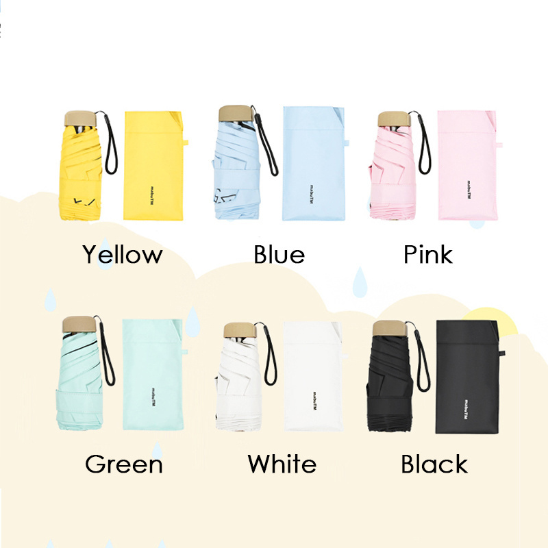 Promotional Gifts Umbrella Colorful 5 Folding Mini Pocket Capsule Umbrella, Women Portable Travel Purse Umbrella