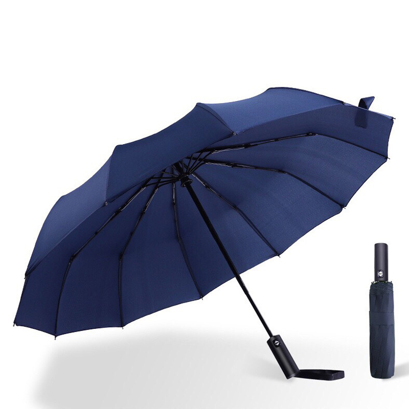 12 Ribs Big Umbrella Auto Open Close 3 Folding Umbrella Strong Windproof Rain Umbrella