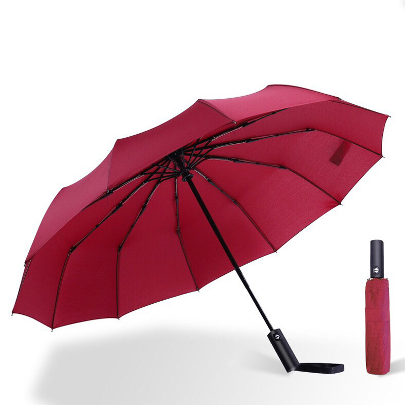 12 Ribs Big Umbrella Auto Open Close 3 Folding Umbrella Strong Windproof Rain Umbrella