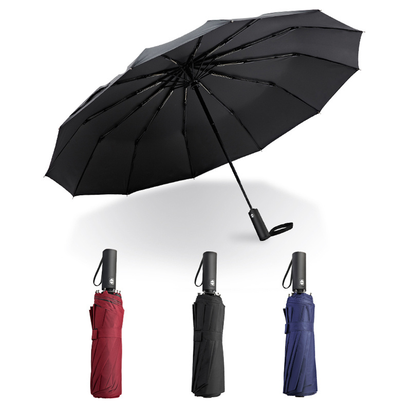 12 Ribs Big Umbrella Auto Open Close 3 Folding Umbrella Strong Windproof Rain Umbrella