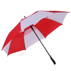 High Quality Sublimation Red and White 190T Nylon Double layer windproof straight golf umbrella