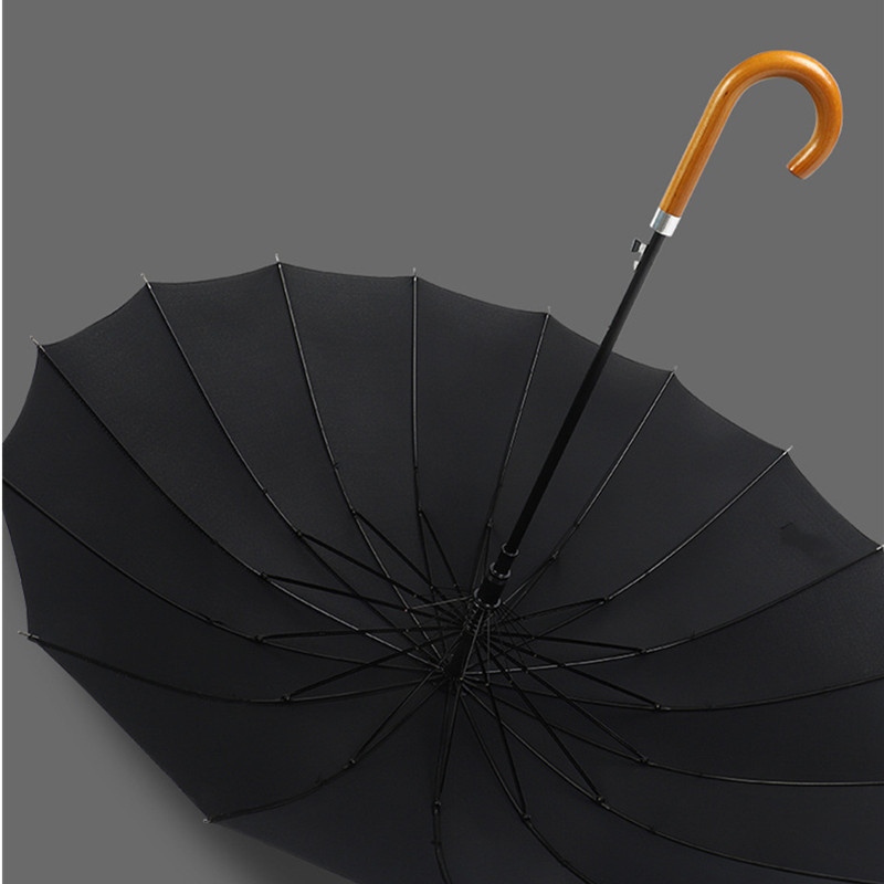 Umbrella Factory Wholesale J Handle Straight Sticks Wood Umbrella Custom Automatic Umbrella