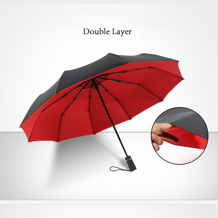 Black and Red Double Automatic Folding Umbrella Female Male 12 Bone Luxury Large Business Car Umbrellas