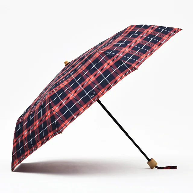 Christmas Handmade Mens Womens Red, Grey, Black Plaid Umbrella with Bamboo Handle Red Grid RPET Pongee