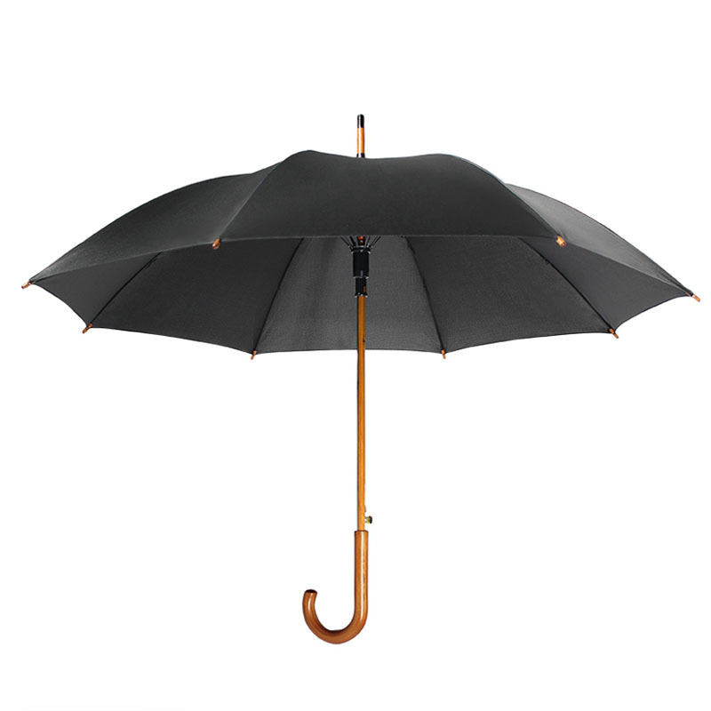 Wooden Shaft Curved Straight Cane Logo Custom Print Windproof Wooden Handle Rain Umbrella