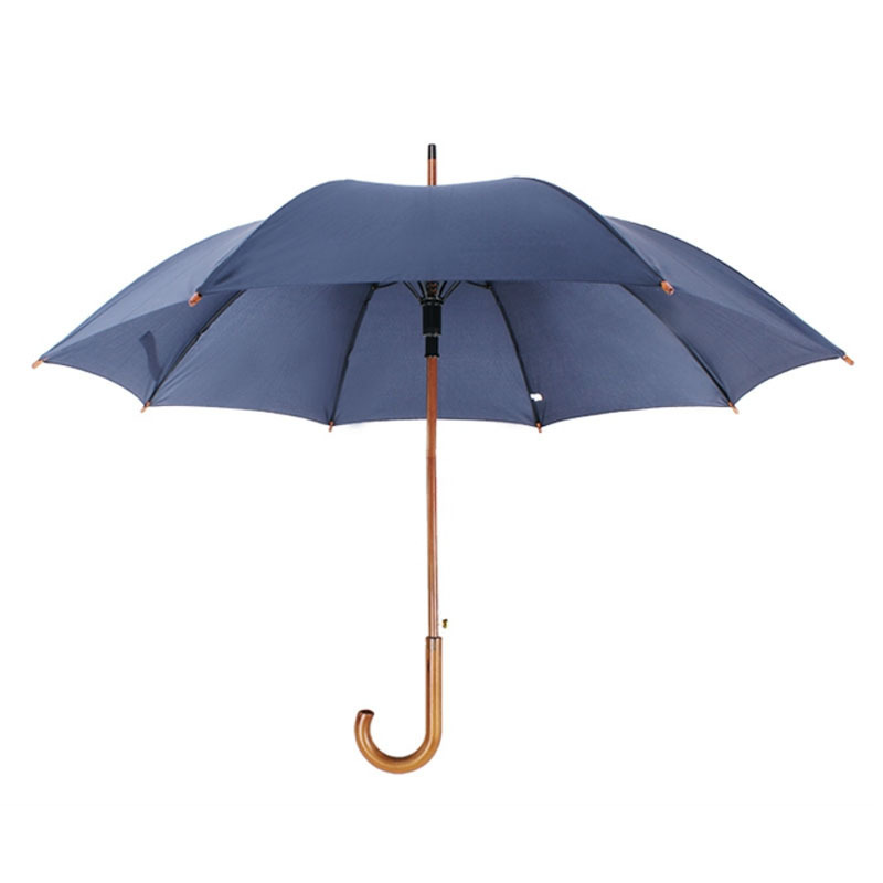 Wooden Shaft Curved Straight Cane Logo Custom Print Windproof Wooden Handle Rain Umbrella