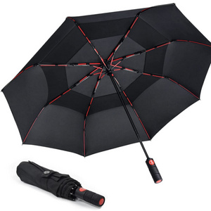 Strong Striking Red Reinforced Fiberglass Frame Double layer Fabric Durable Windproof  Portable Compact Umbrella for Backpack