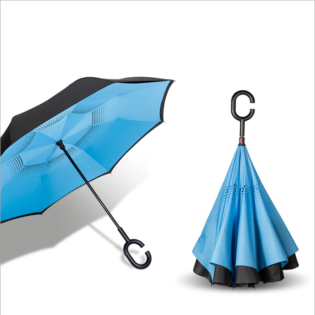 New Design Double Sided Custom Printed Logo Reverse Inverted Upside Down Rain Umbrella For Gift