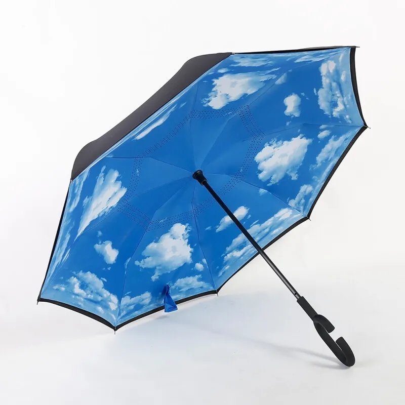 Wholesale Custom C Handle Windproof Reverse Invert Umbrella Double Layer 49