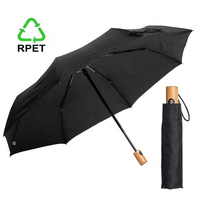 New for Hot Eco Friendly RPET Plastic Fabric 2021 Automatic umbrellas Compact Windproof Folding Umbrella