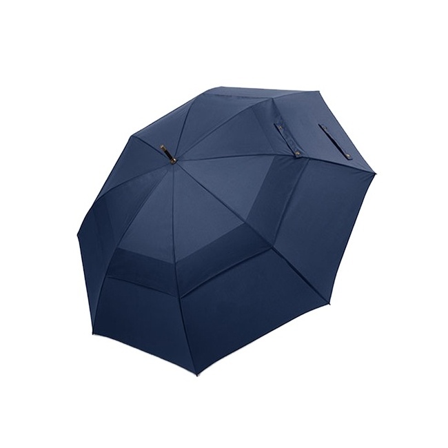 High Quality Double Fiberglass Windproof Frame J Shape Wooden Handle Straight Umbrella With Logo Prints