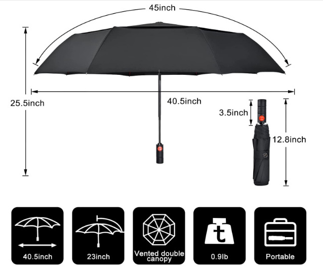 Strong Striking Red Reinforced Fiberglass Frame Double layer Fabric Durable Windproof  Portable Compact Umbrella for Backpack