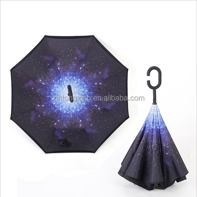 Wholesale Custom C Handle Windproof Reverse Invert Umbrella Double Layer 49