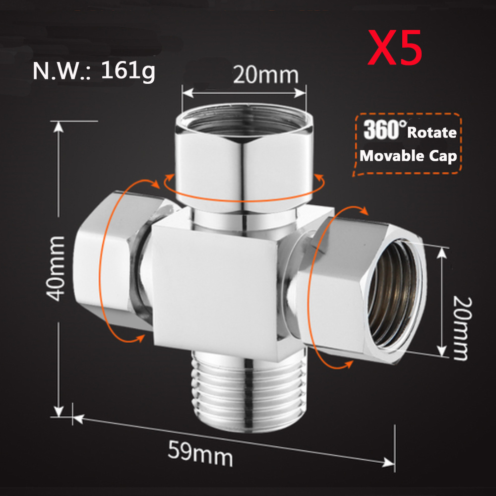 X5 Polished Chrome Brass Sink Valve Diverter Faucet Splitter, Bathroom Sink Faucet to 4 Way Hose Adapter Splitter Fitting