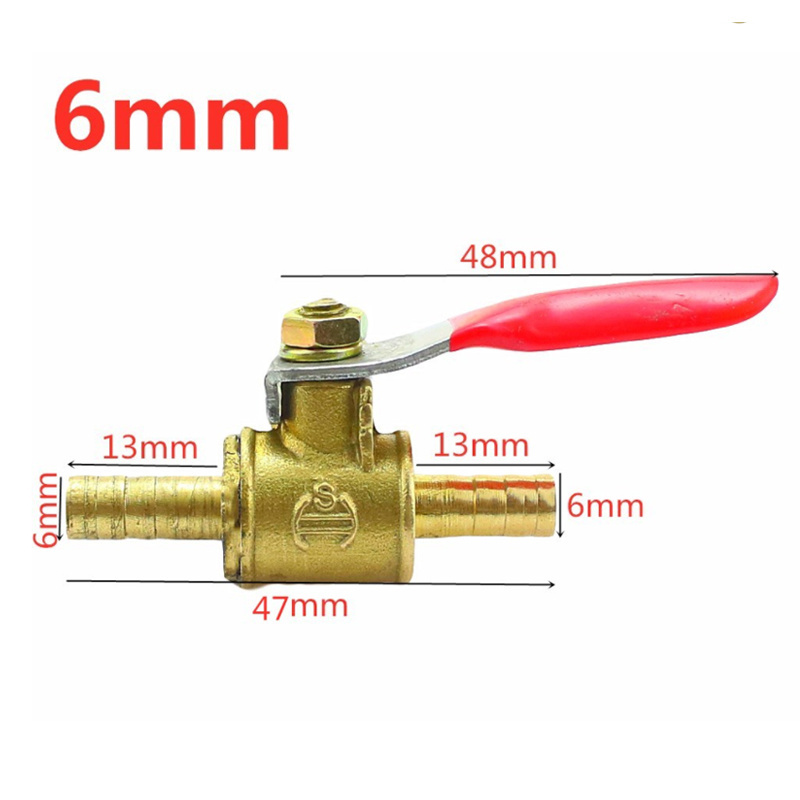 180 Degree Operation Handle 6mm Hose Barb Connector Brass Ball Valve Shut Off Valve Switch Pipe Fitting