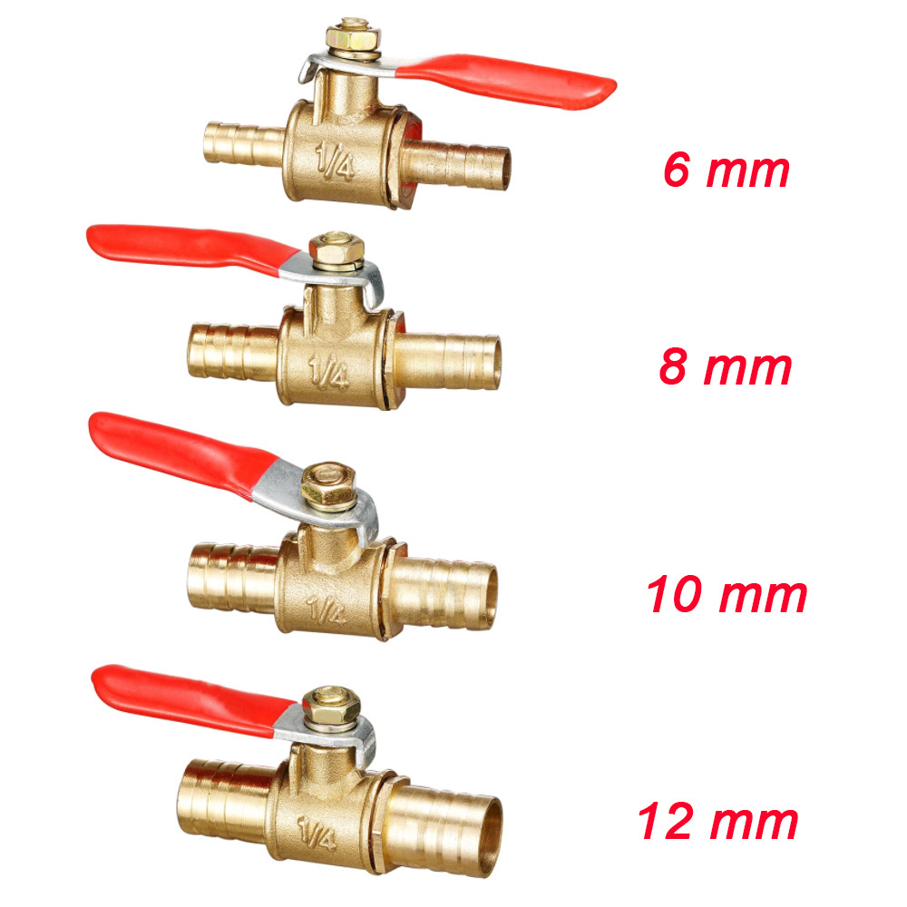 180 Degree Operation Handle 6mm Hose Barb Connector Brass Ball Valve Shut Off Valve Switch Pipe Fitting