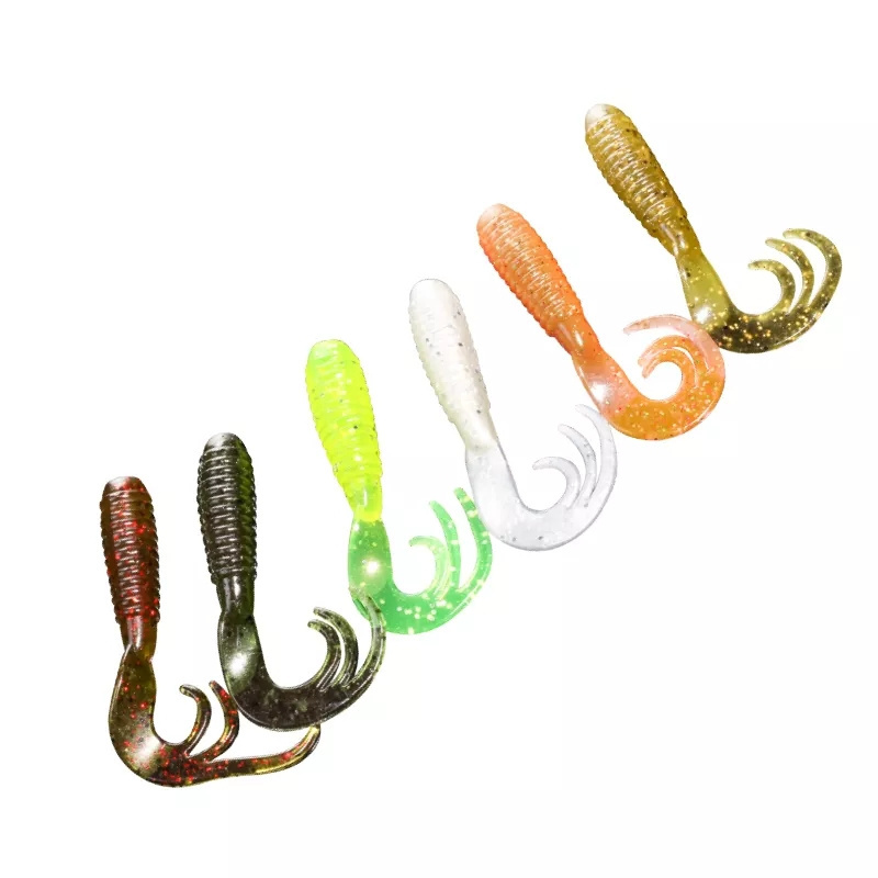 Cheap Wholesale Soft PVC Silicone Fishing Curly Lure For 1.5-7g Ball Jig Heads Sinking Casting Squid Scent Flavor Soft Worm Bait