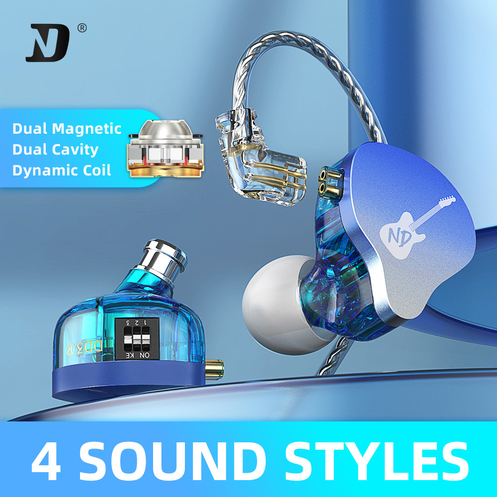 ND DD3 Wired Metal In Ear Monitor Earbuds 4-Level Tunning Switch HiFi Bass Headphones Stage Live Headset 3.5mm