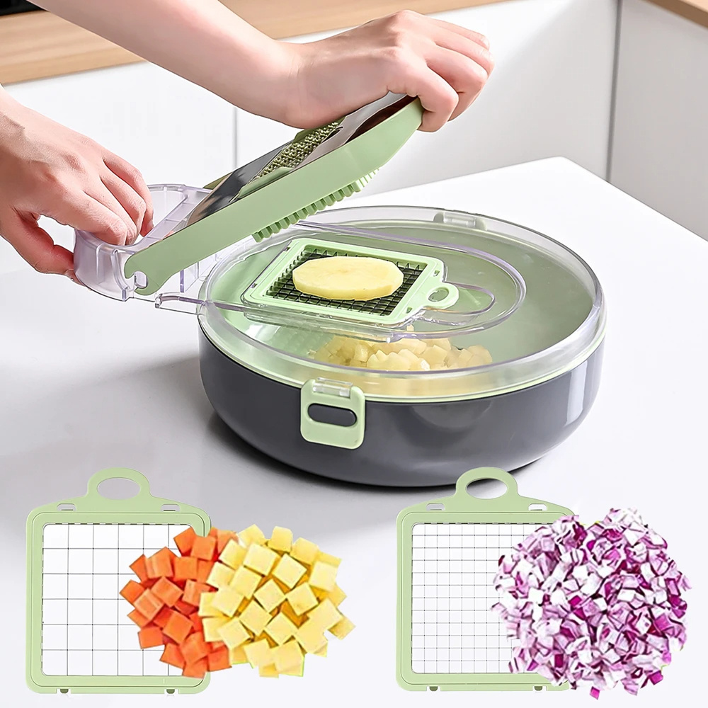 Multifunctional 9 In 1 Mandoline Potato Grater Veggie Spiral Cutter Chopper Kitchen Slicing Shredder Draining Vegetable Cutter