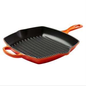 China Factory Hot Sale Red Enamel Cast Iron Grill Steak Fry Pan