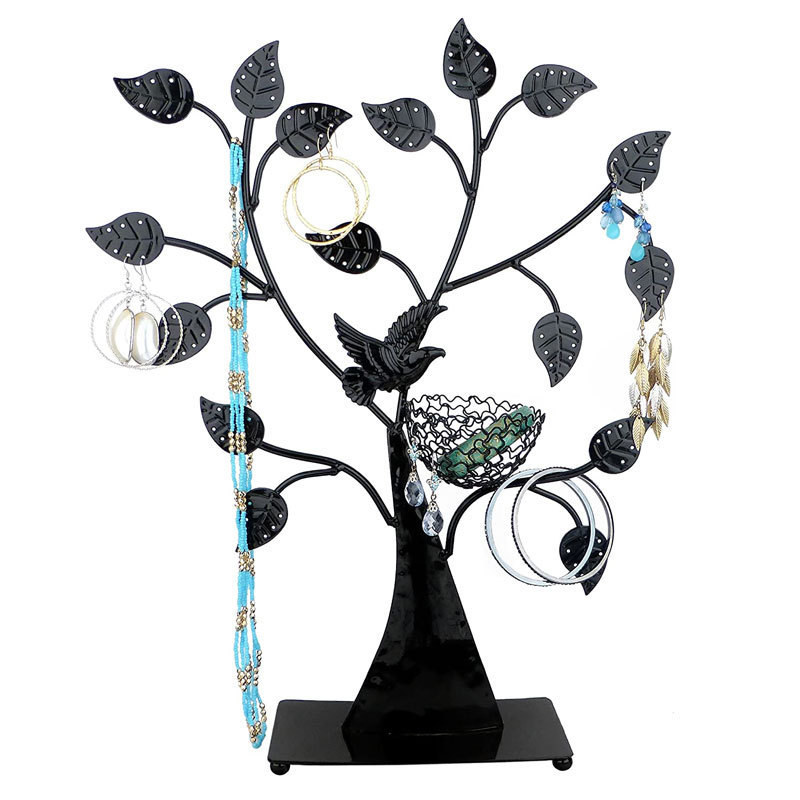 Jewelry Tree Bird Nest Black Table Top Decor 48 Pair Earrings Holder/Bracelets Necklace Organizer Stand Display Tower