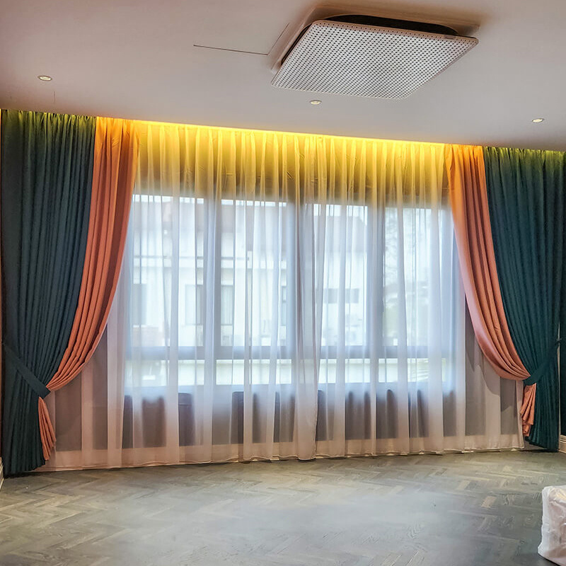 Hot selling custom ultra-long thermal insulation curtain polyester fabric corrugated solid shade hotel curtain project