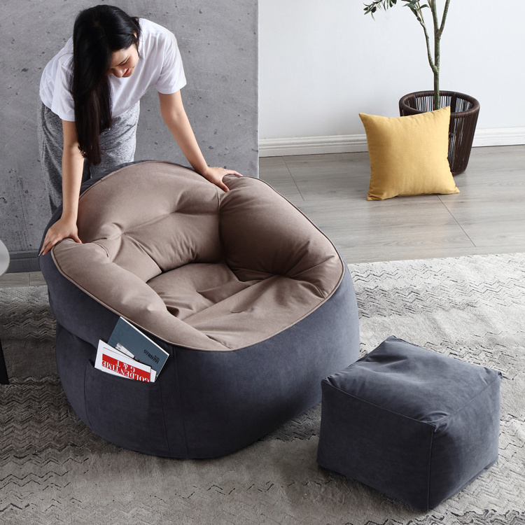 New Design Cool Dark Blue and Tan High Quality Funny Velvet Butterfly Armchair Super Comfy Bean Bag Chair with Stool Fi