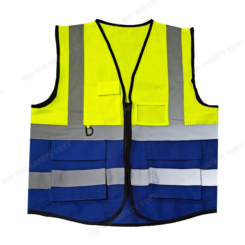 Customized Logo S-5XL Mesh Breathable Multi-Pocket Hi Vis Zippered Safety Vest Outdoor Construction wrok Safety Clothing