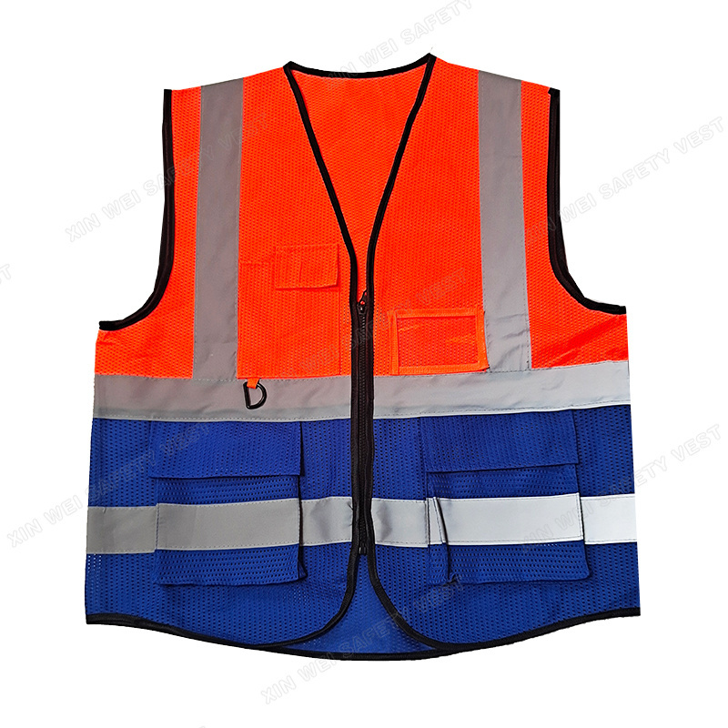 Customized Logo S-5XL Mesh Breathable Multi-Pocket Hi Vis Zippered Safety Vest Outdoor Construction wrok Safety Clothing