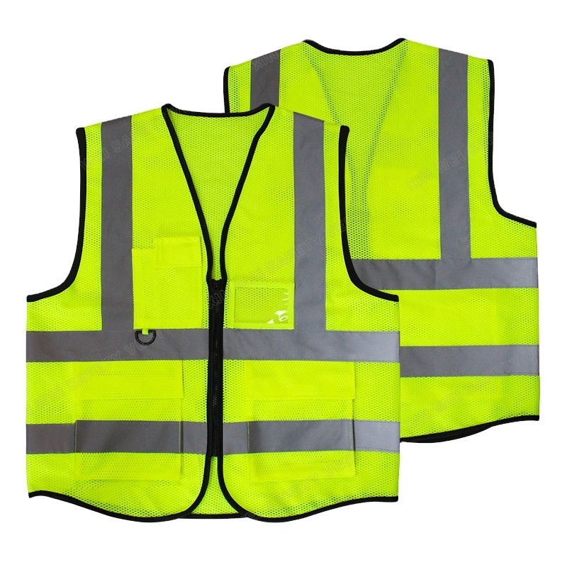 Customized Logo S-5XL Mesh Breathable Multi-Pocket Hi Vis Zippered Safety Vest Outdoor Construction wrok Safety Clothing