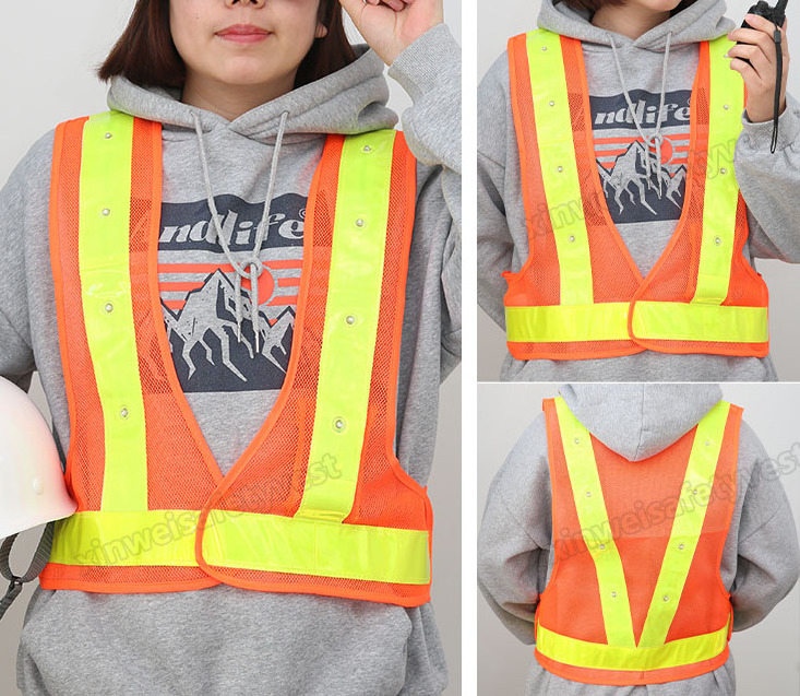 2023 V Type Led Mesh Reflective Warning safety Vest  Hi Vi LED Flashing Black Outdoor Road Safety Vest with Custom Logo