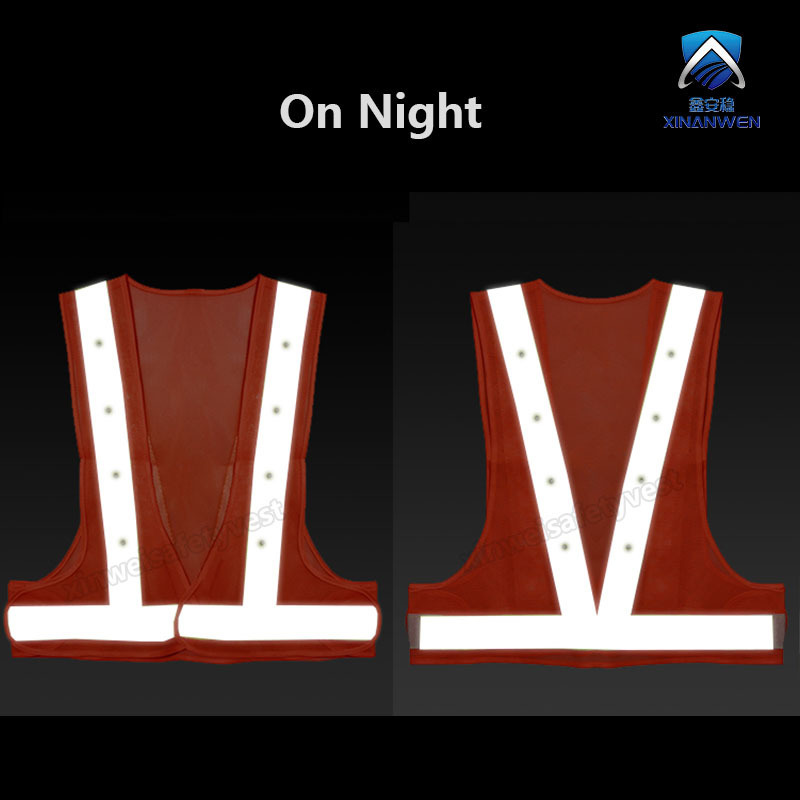 2023 V Type Led Mesh Reflective Warning safety Vest  Hi Vi LED Flashing Black Outdoor Road Safety Vest with Custom Logo