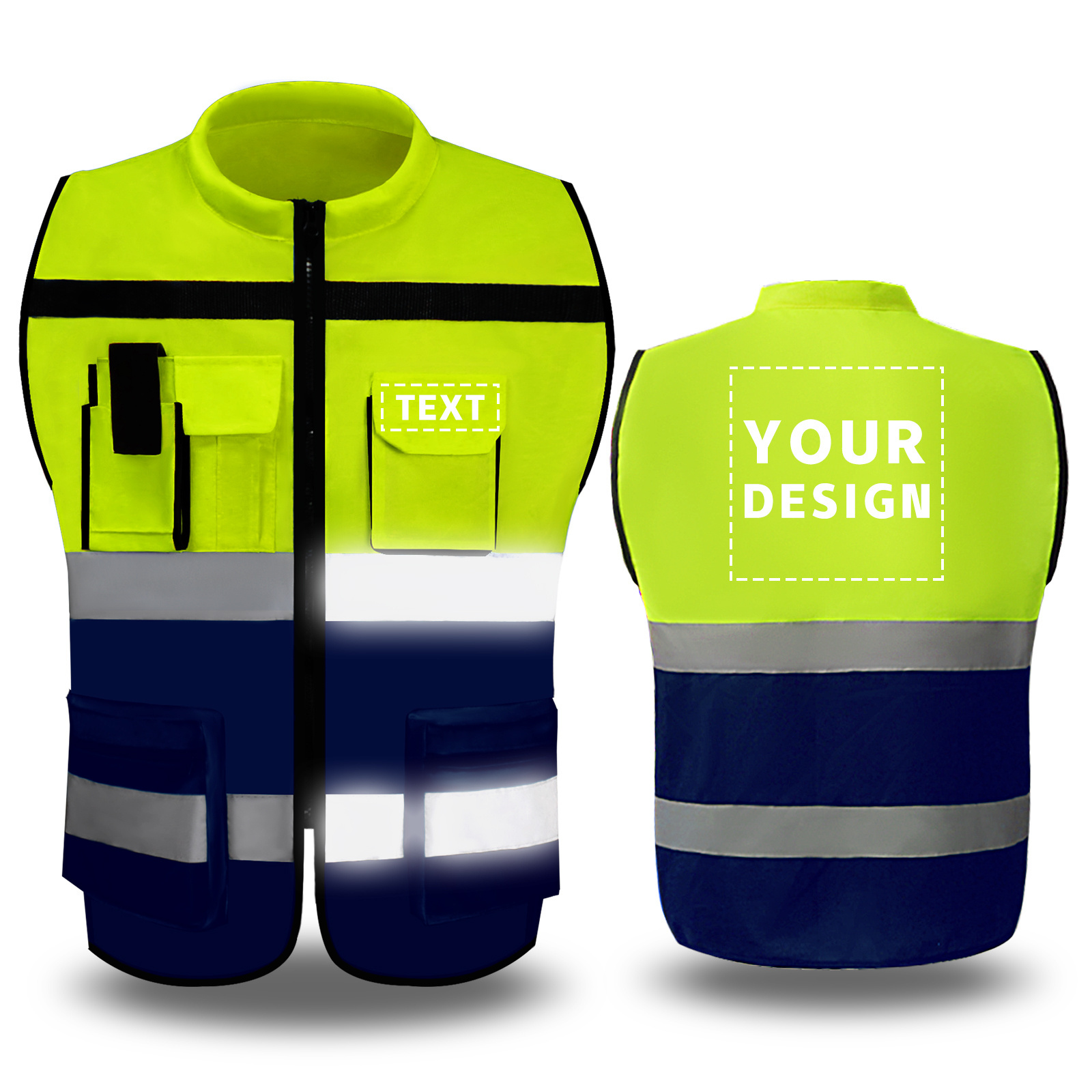 Customized LOGO Outdoor Construction Reflective Safety Vest HI VIS Reflective Strip Engineer Work Safety Clothing with Pockets