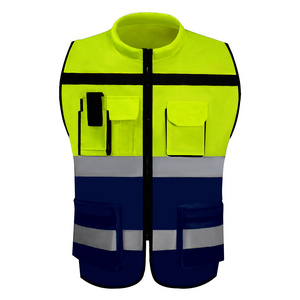 Customized LOGO Outdoor Construction Reflective Safety Vest HI VIS Reflective Strip Engineer Work Safety Clothing with Pockets