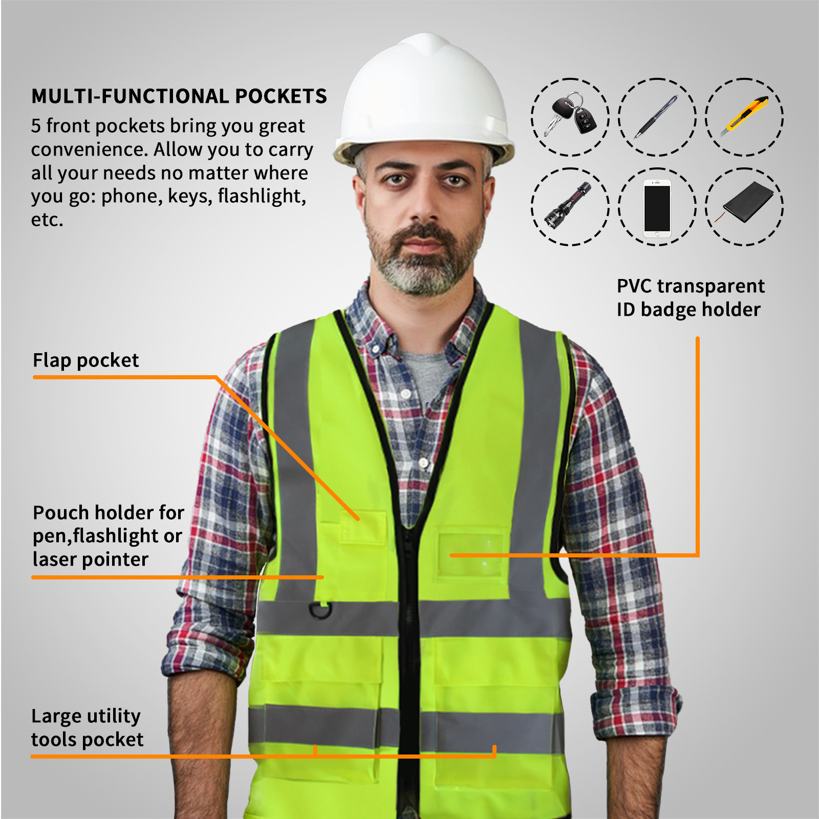 Wholesale custom Hi Vis reflective vest outdoor safety vest construction safety vest with pockets sleeveless reflective clothing