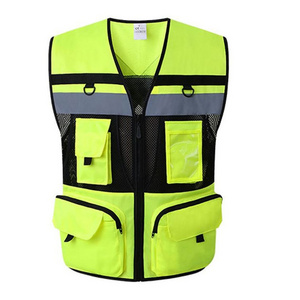 Customized Logo OEM Higher quality high visibility engineer safety vest mesh breathable multi pocket reflective safety jacket