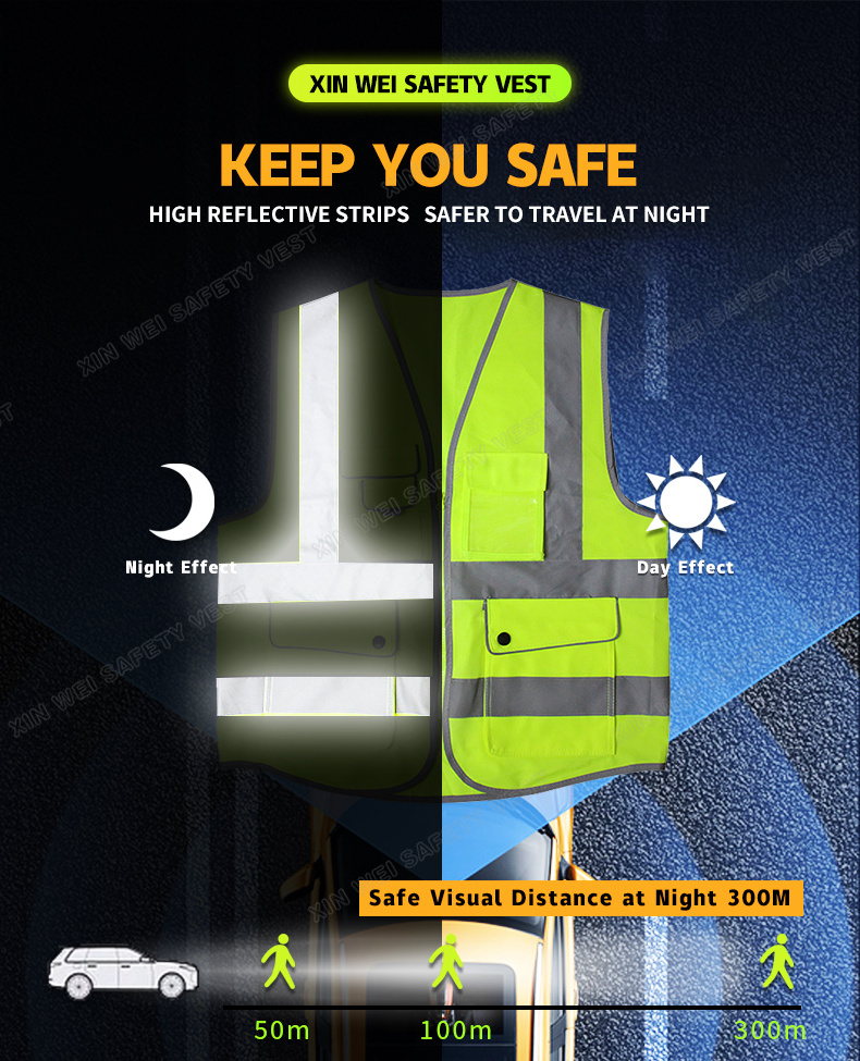 Leader High visibility reflective safety vest for outdoor construction sleeveless work jacket, safety reflective clothing