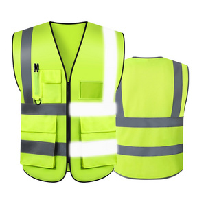 S-5XL Custom multi pocket High Visibility Reflective strip Safety sleeveless Jacket Outdoor Work Hi Vis Safety Vest With LOGO