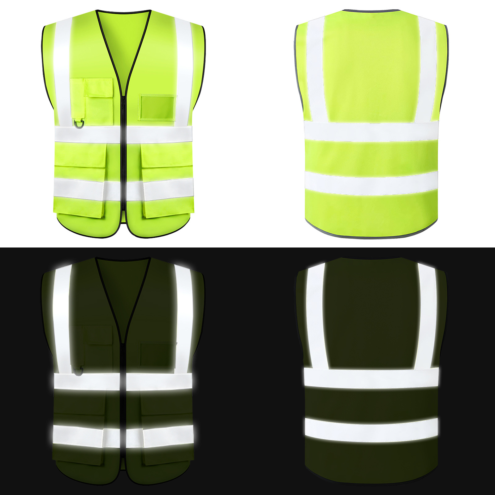 S-5XL Custom multi pocket High Visibility Reflective strip Safety sleeveless Jacket Outdoor Work Hi Vis Safety Vest With LOGO