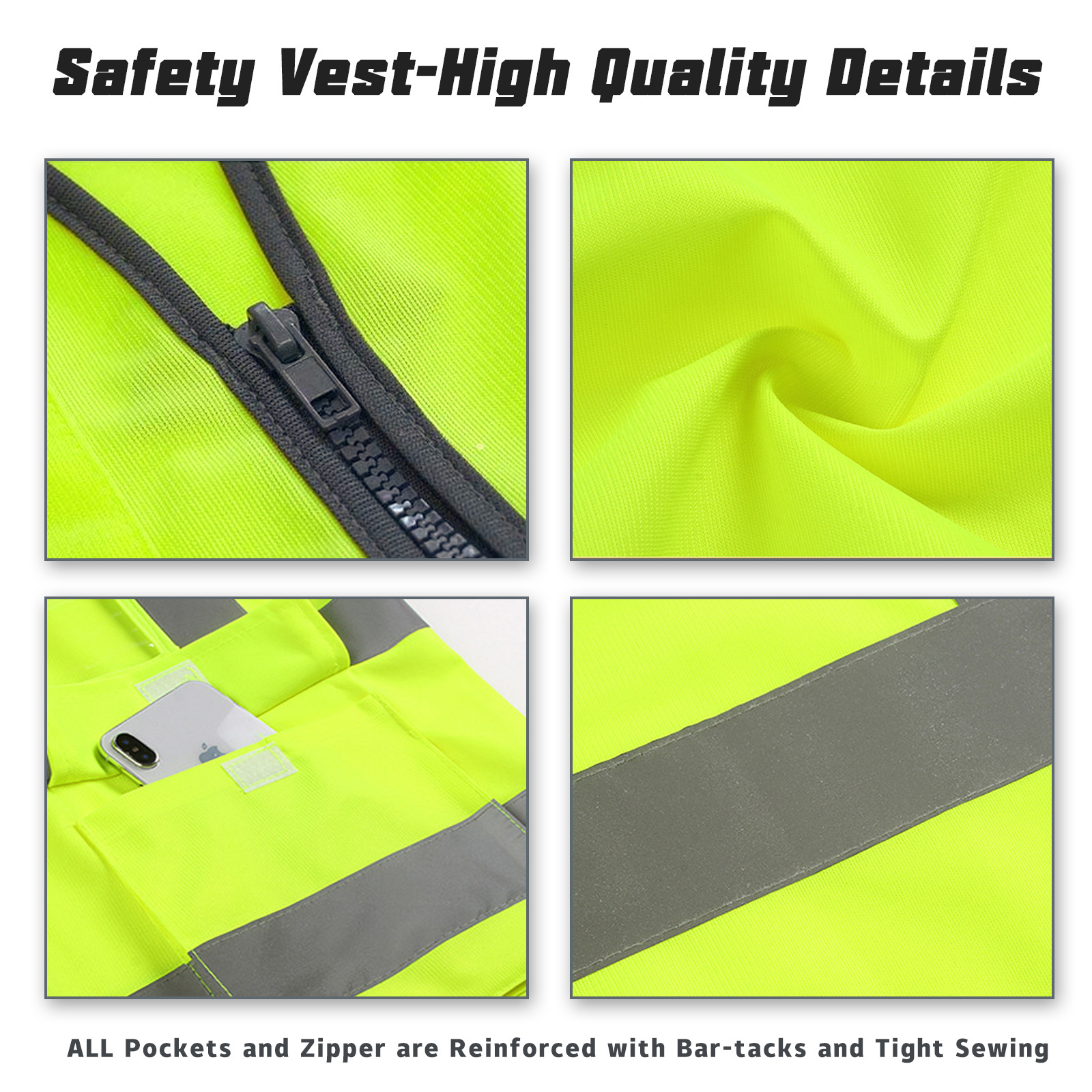 S-5XL Custom multi pocket High Visibility Reflective strip Safety sleeveless Jacket Outdoor Work Hi Vis Safety Vest With LOGO