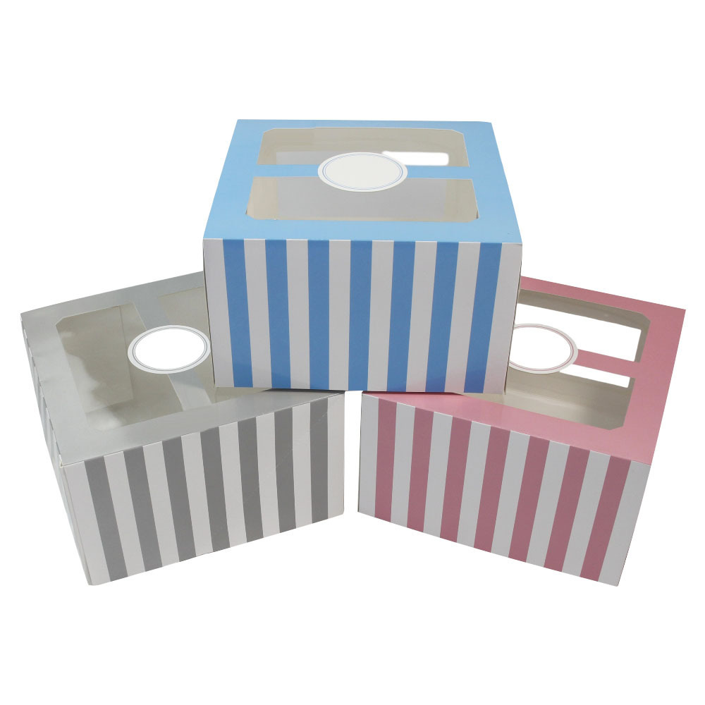 Wholesale sales reasonable price cake cardboard paper box eco friendly colorful striped cake box big size with window