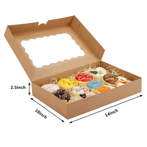 Bakery Boxes 14 Inch Cookie Boxes with Window 14" x 10" x 2.5" Brown Treat Boxes for Chocolate Strawberries, Donuts, Pies