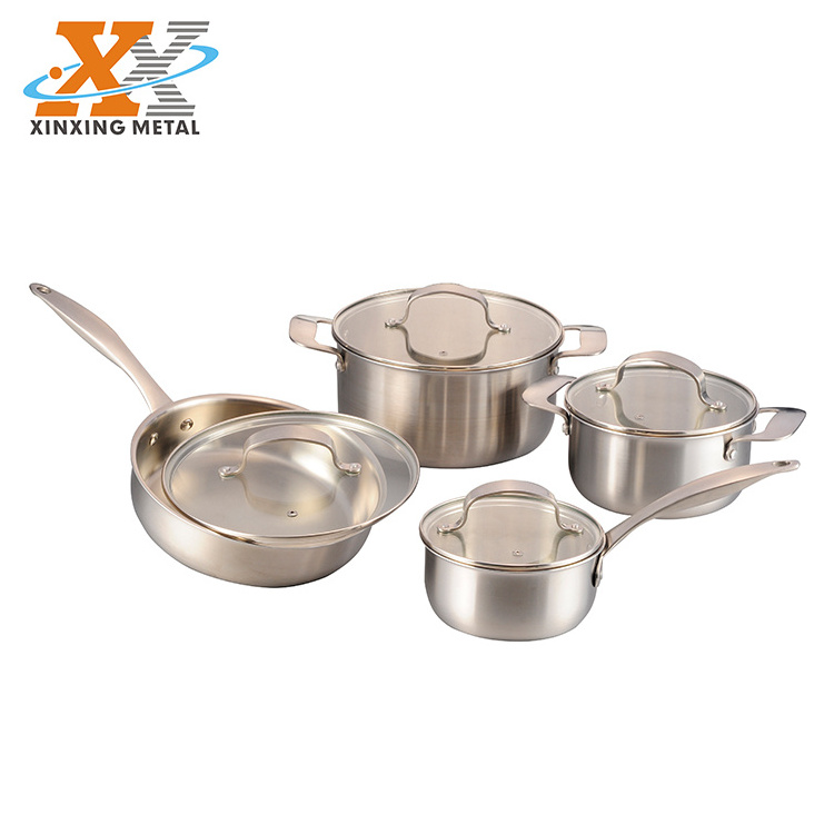 Home 8 PCS Tri-Ply Cookware Sets Stainless Steel Cooking Pot Sets Nonstick Cookware Sets