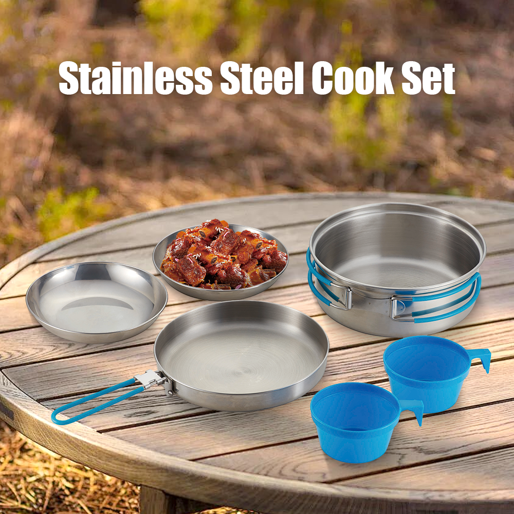 Wholesale Stainless Steel Camping Cookware Portable Cooking Pot Cookware Mess Kit Cooking Set